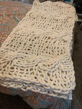 Bee & Willow Chunky Knit Plush Throw Blanket - Cream - queen size
